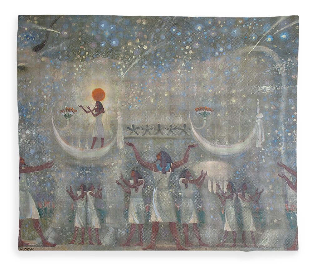 Egypt Fleece Blanket featuring the painting Celestial Cow by Valentina Kondrashova
