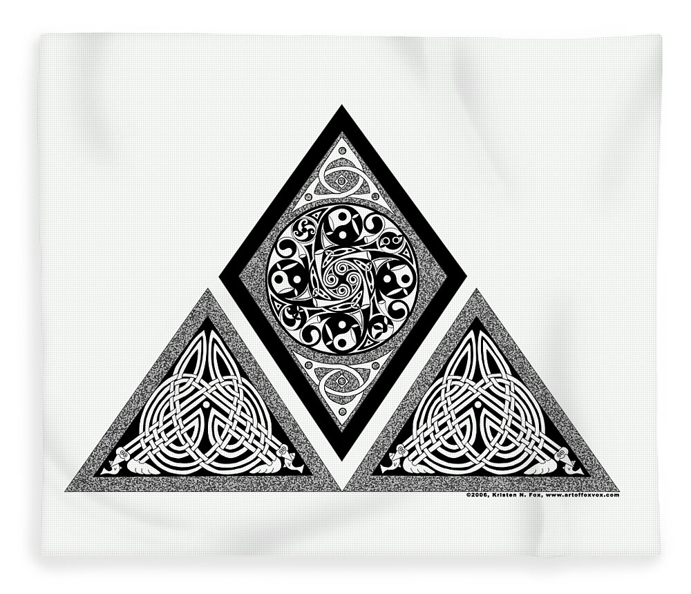 Artoffoxvox Fleece Blanket featuring the mixed media Celtic Pyramid by Kristen Fox