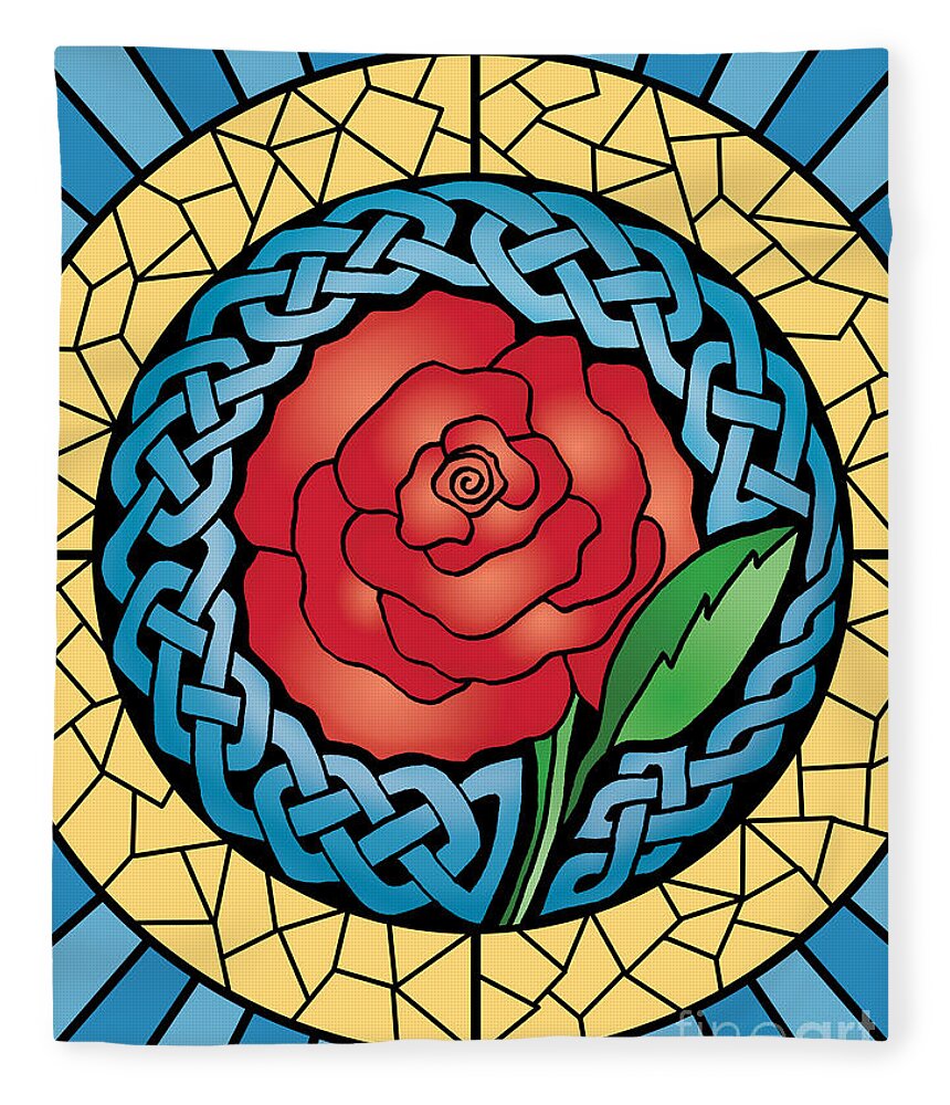 Artoffoxvox Fleece Blanket featuring the mixed media Celtic Rose Stained Glass by Kristen Fox