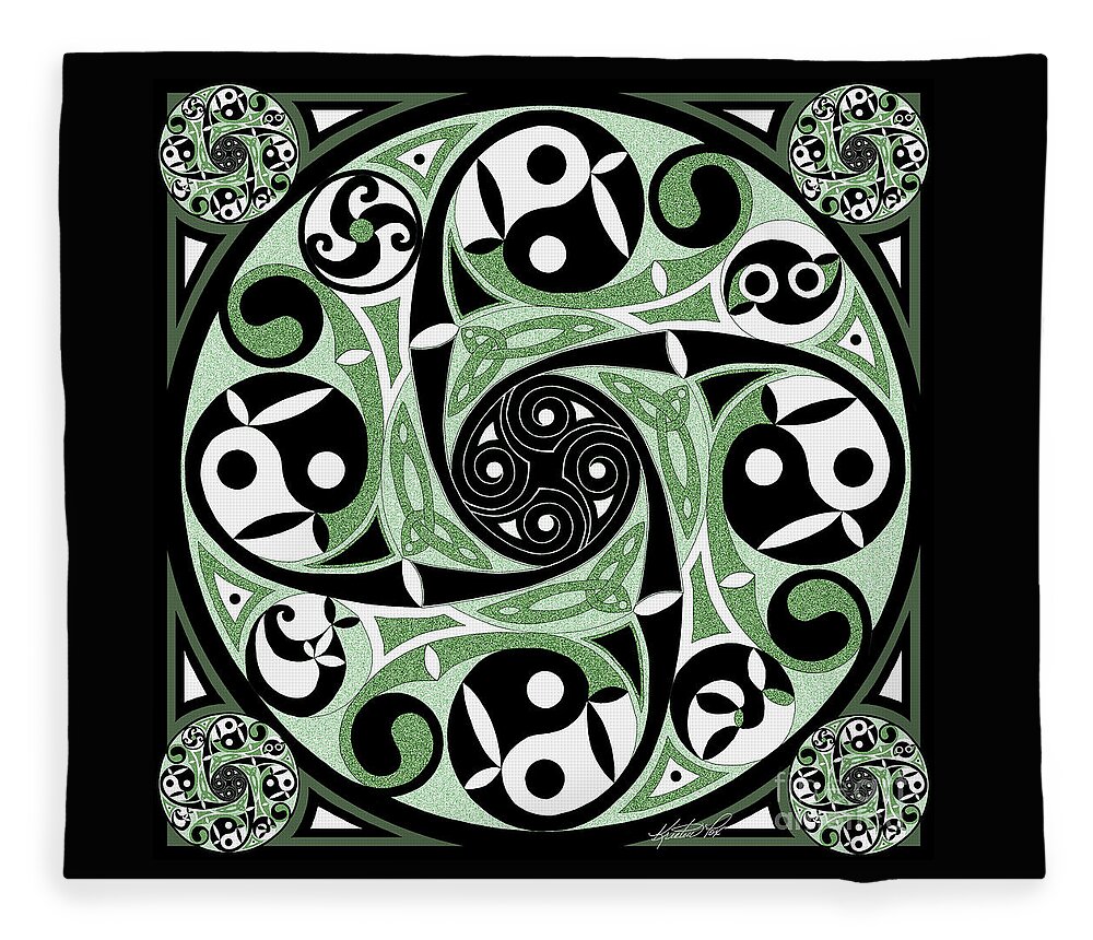 Artoffoxvox Fleece Blanket featuring the mixed media Celtic Spiral Stepping Stone by Kristen Fox