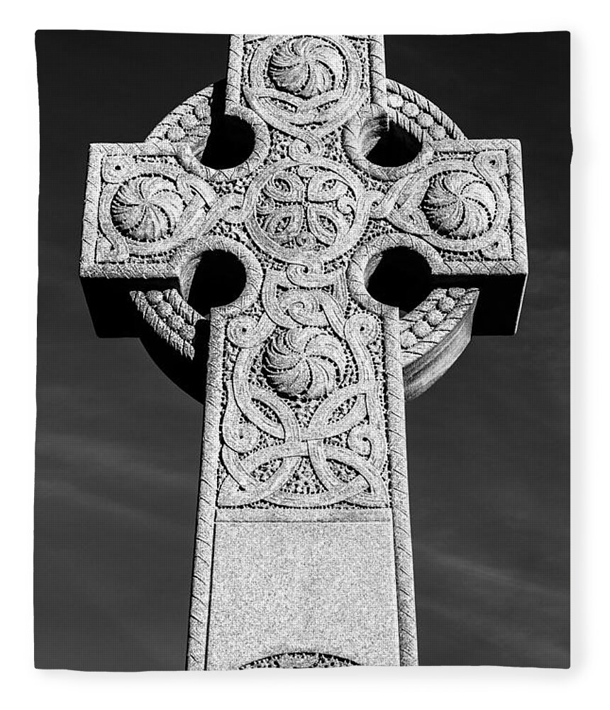 Celtic Cross Fleece Blanket featuring the photograph Celtic Stone Cross at Sunset by Gary Whitton
