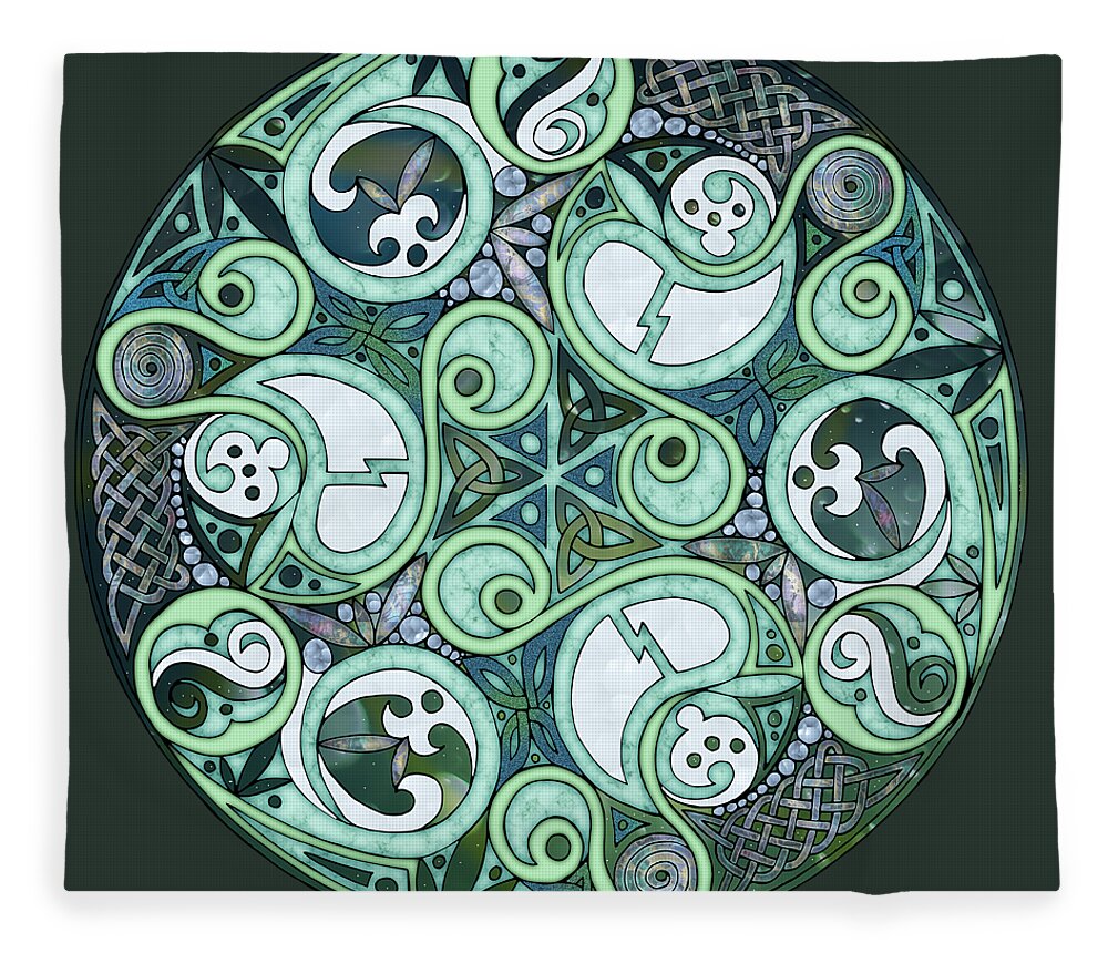 Abstract Art Fleece Blanket featuring the mixed media Celtic Stormy Sea Mandala by Kristen Fox