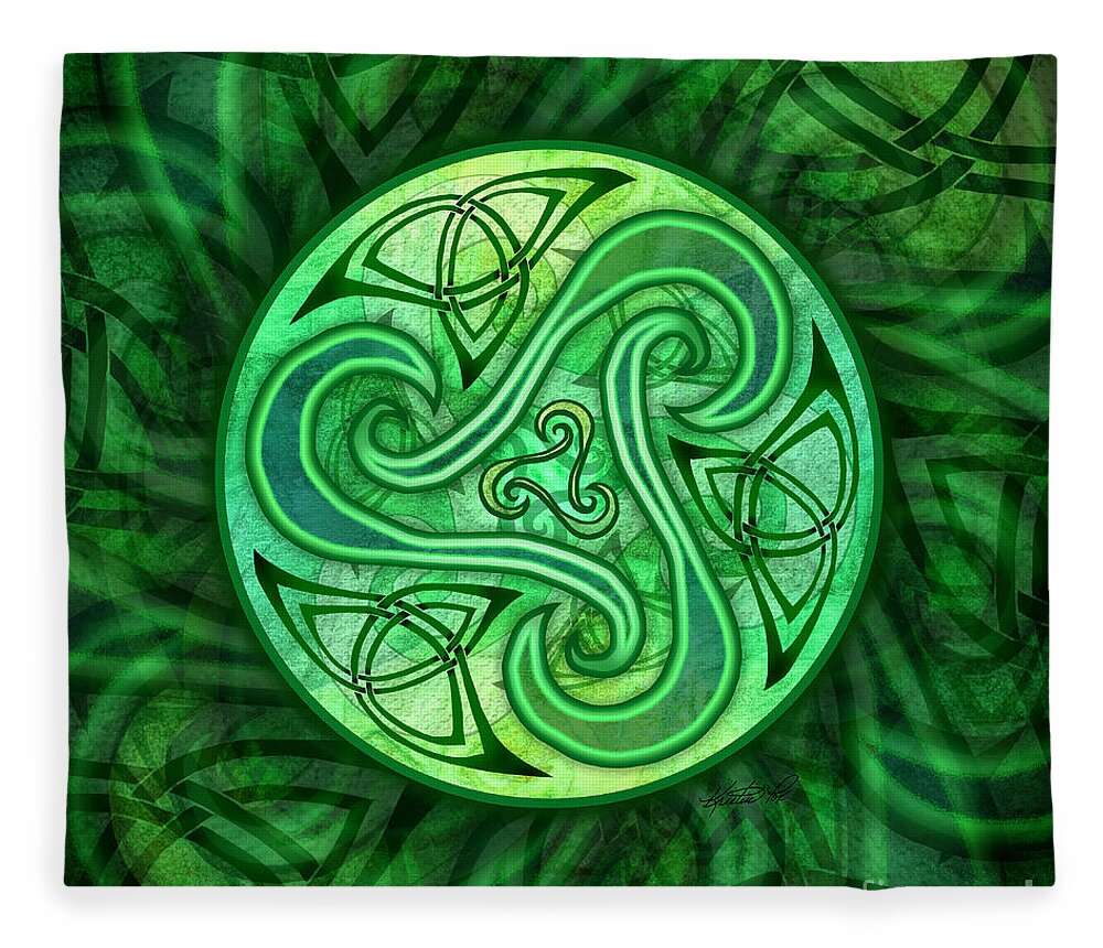 Artoffoxvox Fleece Blanket featuring the mixed media Celtic Triskele by Kristen Fox