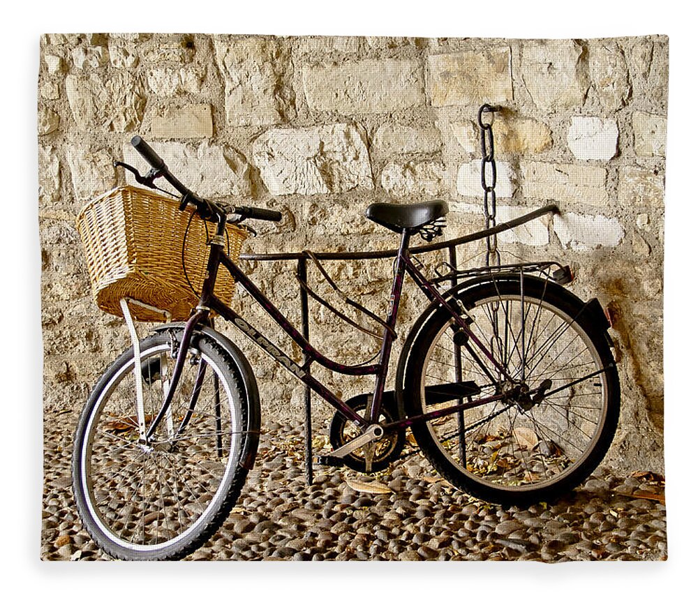 Bike Fleece Blanket featuring the photograph Chained. by Elena Perelman
