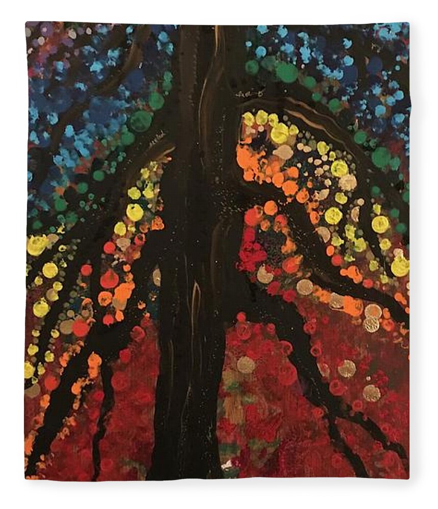 Landscape Fleece Blanket featuring the painting Chakra tree by Christine Paris