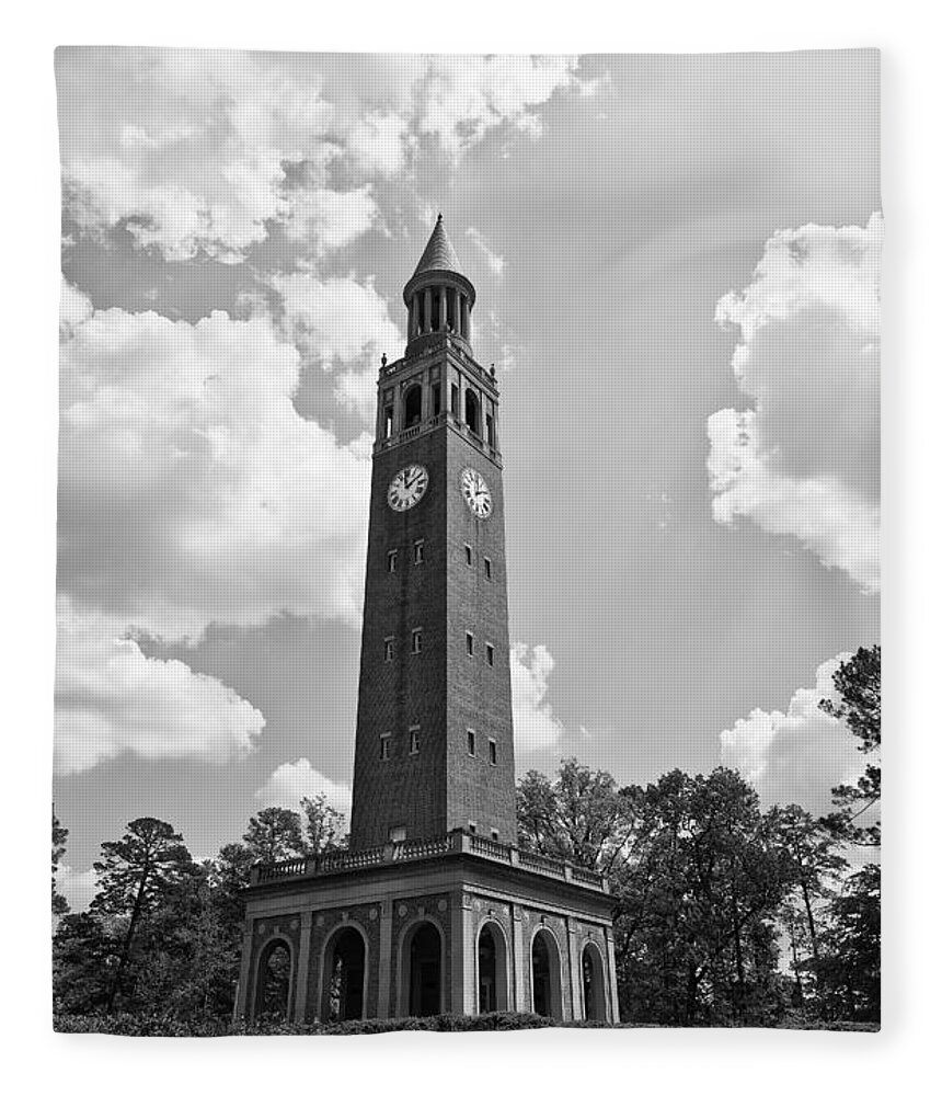 Chapel Fleece Blanket featuring the photograph Chapel Hill Bell Tower in Black and White by Jill Lang