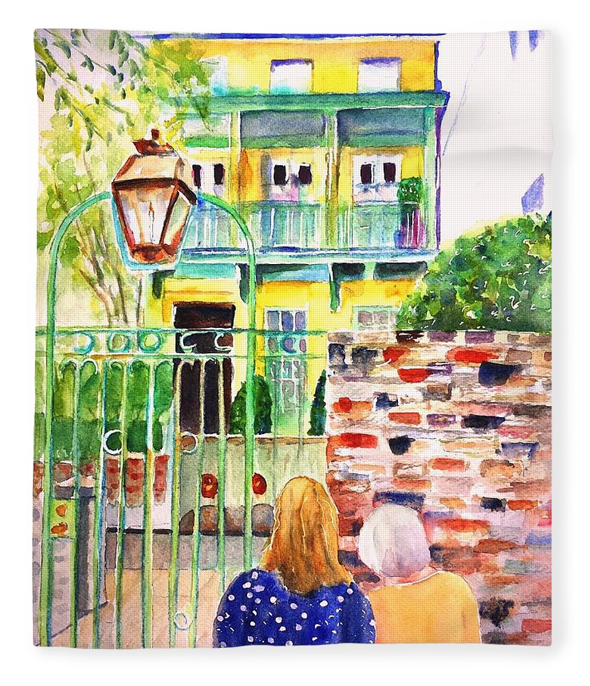 Charleston Fleece Blanket featuring the painting Charleston South Carolina Single House by Carlin Blahnik CarlinArtWatercolor