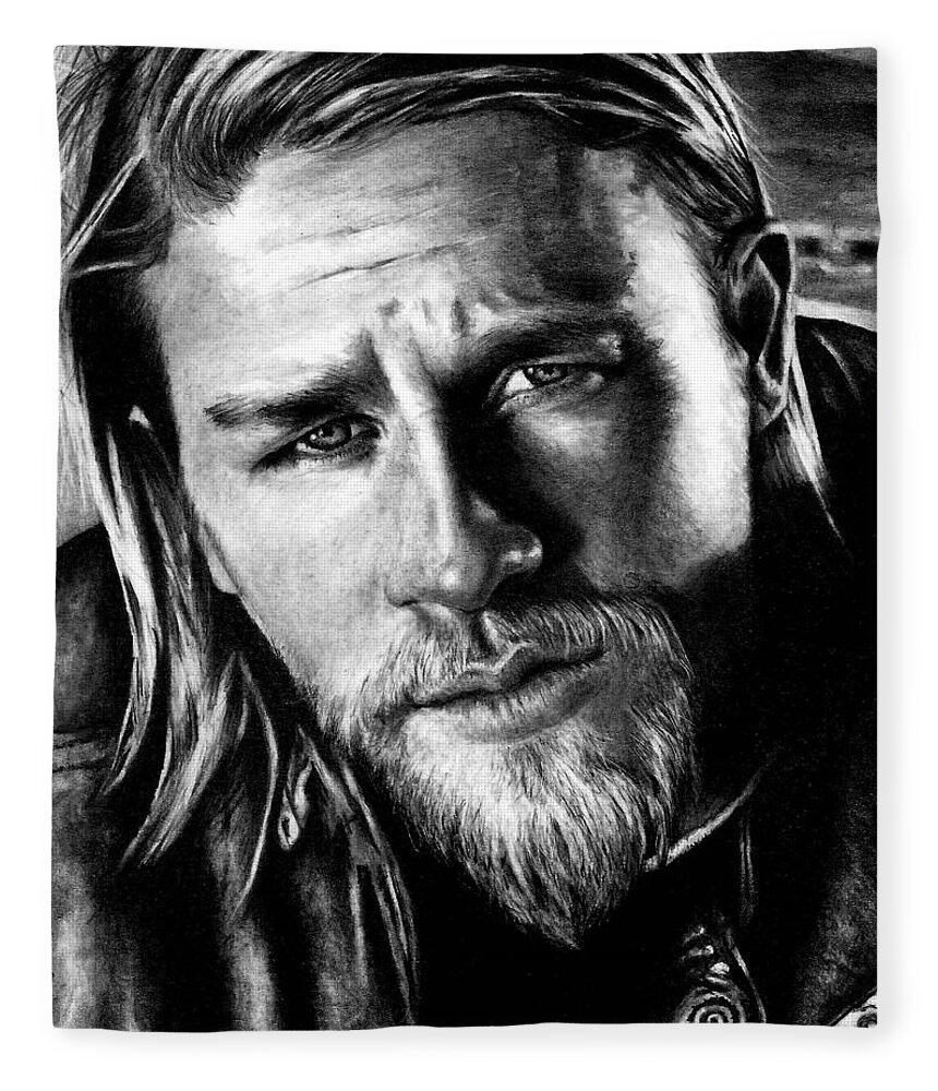 Charlie Hunnam Fleece Blanket featuring the drawing Charlie Hunnam as Jax Teller by Rick Fortson