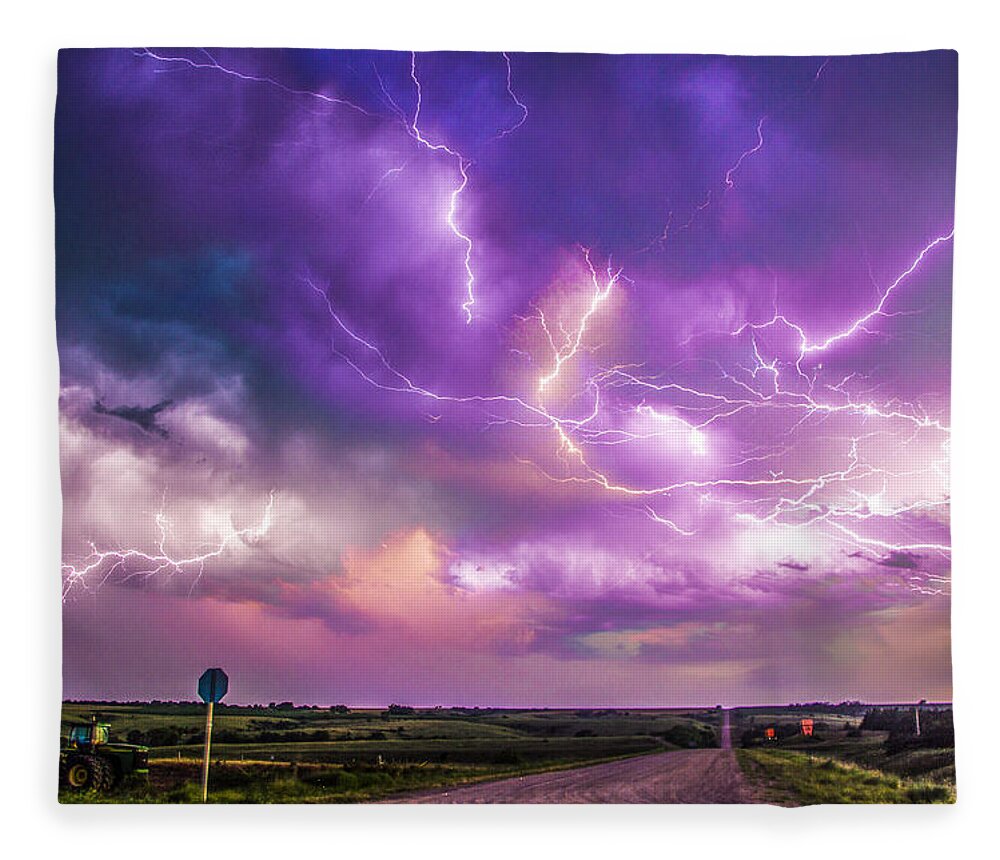 Nebraskasc Fleece Blanket featuring the photograph Chasing Nebraska Lightning 056 by NebraskaSC