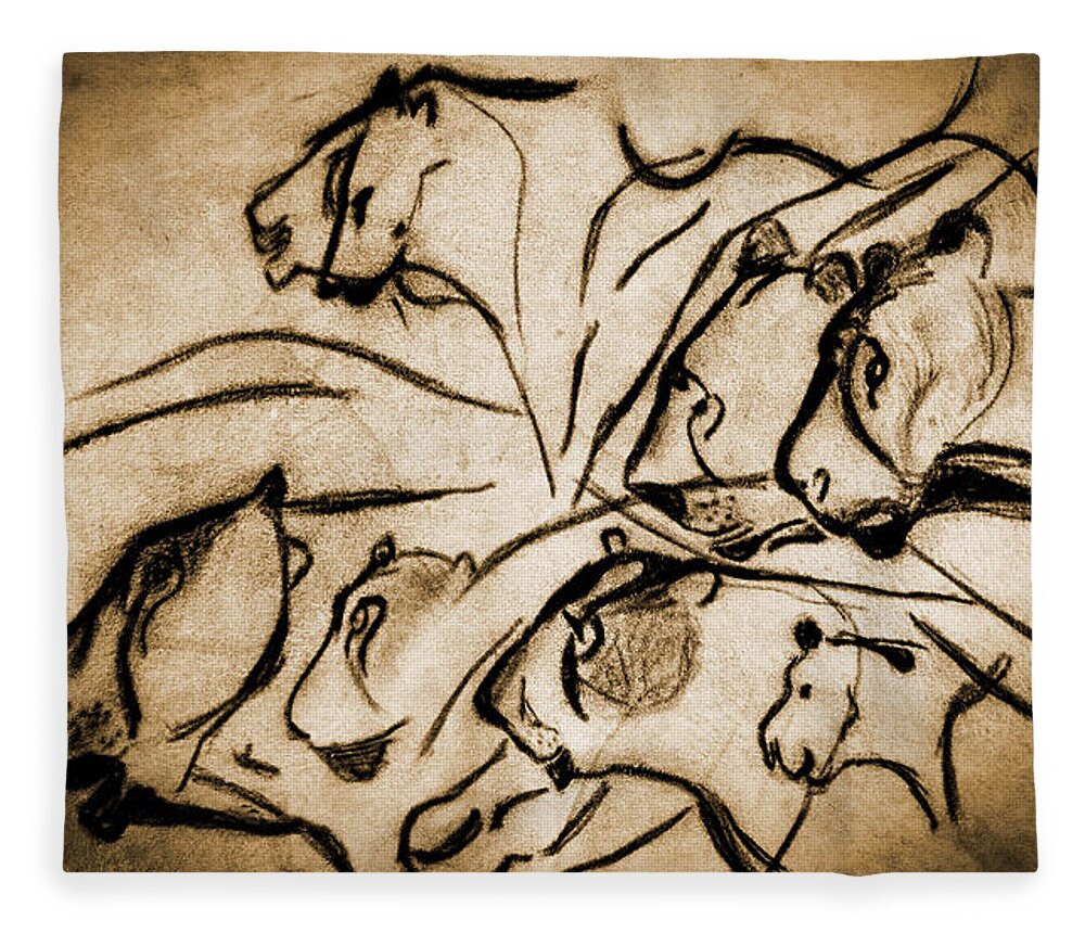 Chauvet Cave Lions Fleece Blanket featuring the photograph Chauvet Cave Lions Burned Leather by Weston Westmoreland
