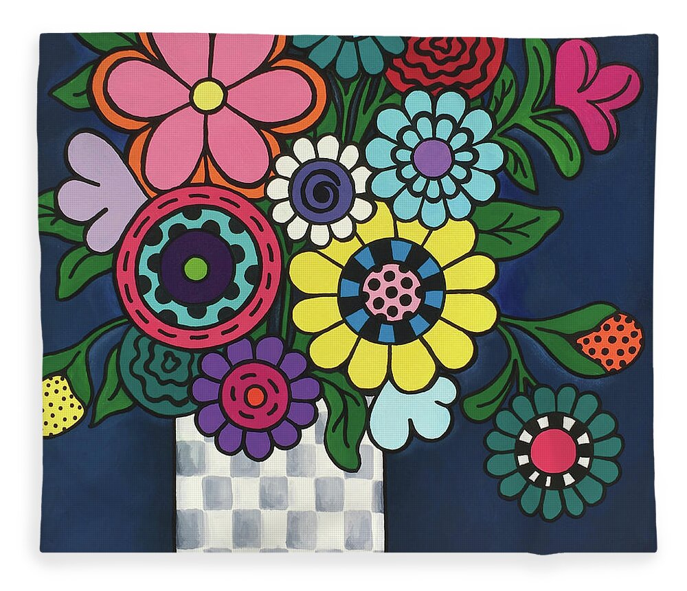 Flowers Fleece Blanket featuring the painting Checkered Bouquet by Beth Ann Scott