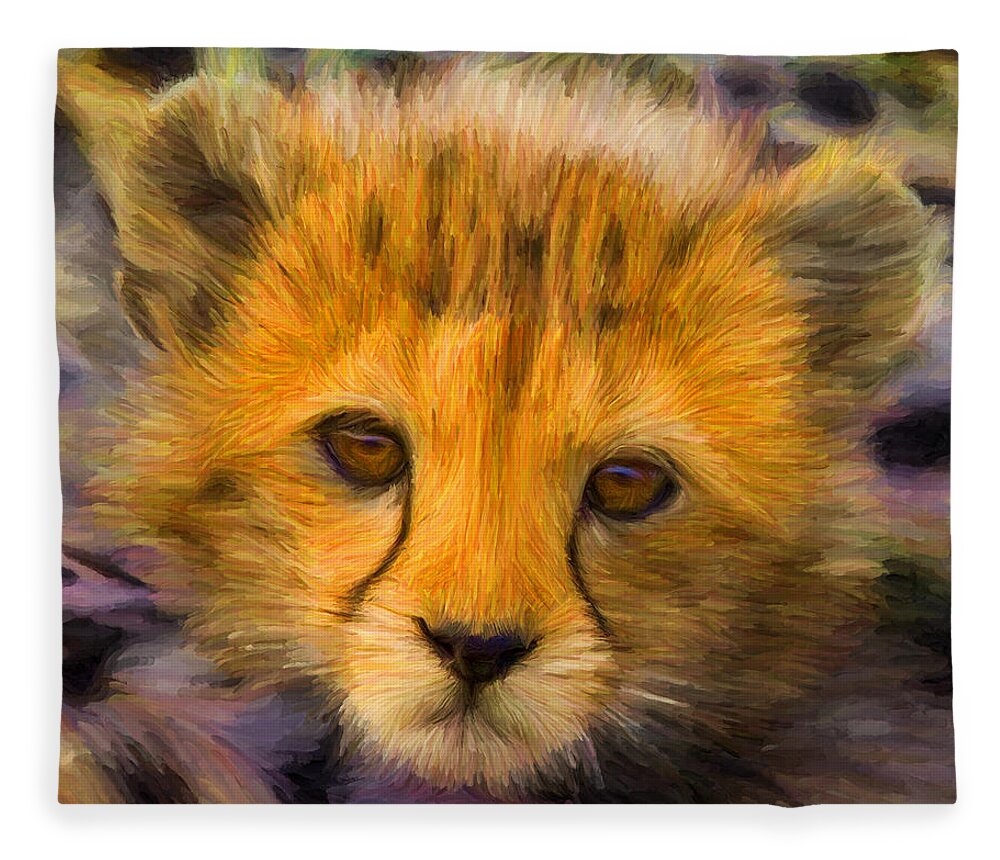 Cat Fleece Blanket featuring the digital art Cheetah Cub by Caito Junqueira
