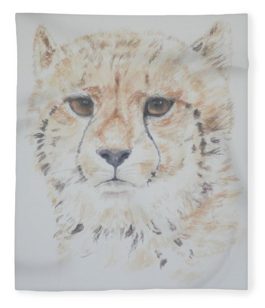 Cheetah Fleece Blanket featuring the painting Cheetah Cushion by David Capon
