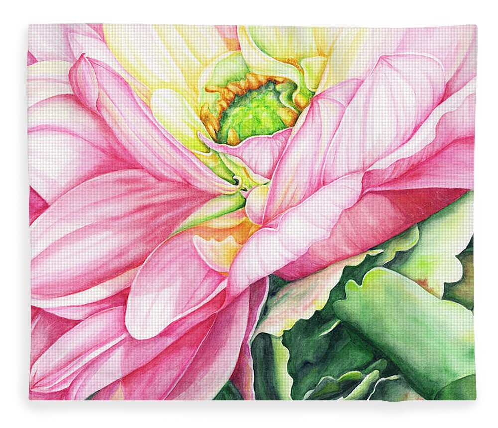 Dahlia Watercolor Fleece Blanket featuring the painting Chelsea's Bouquet 2 by Lori Taylor