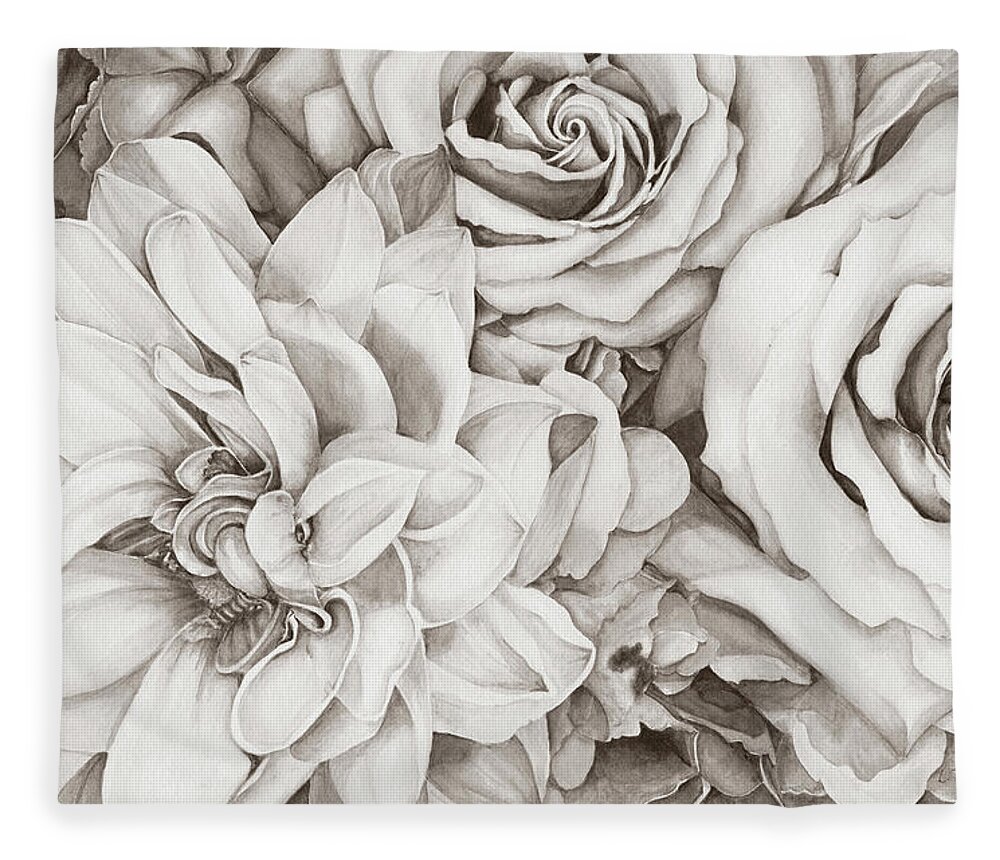 Roses Fleece Blanket featuring the digital art Chelsea's Bouquet - Neutral by Lori Taylor