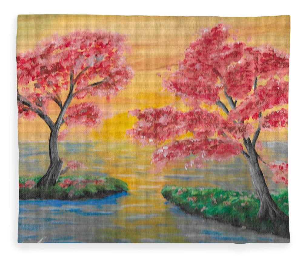 Cherry Blossoms Fleece Blanket featuring the painting Cherry Blossoms by David Bigelow