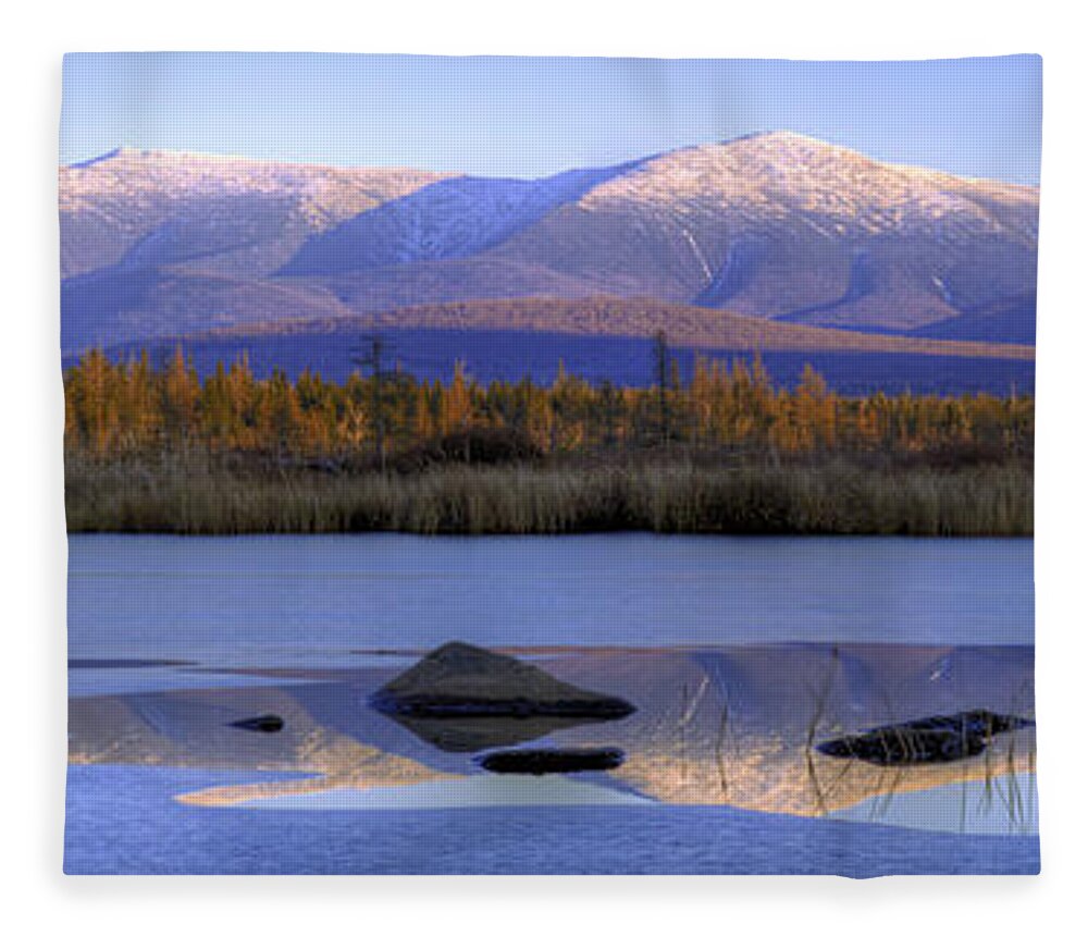 Cherry Fleece Blanket featuring the photograph Cherry Pond Reflections Panorama by White Mountain Images