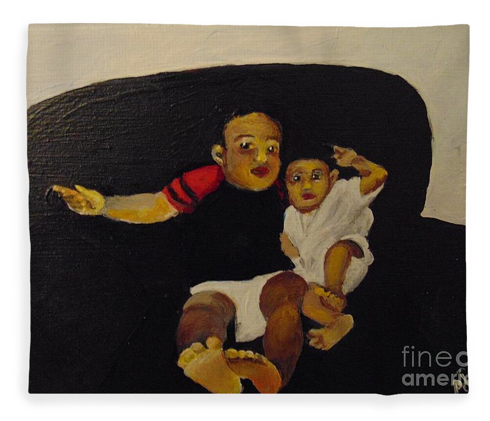 Babies Fleece Blanket featuring the painting Cherubs by Saundra Johnson