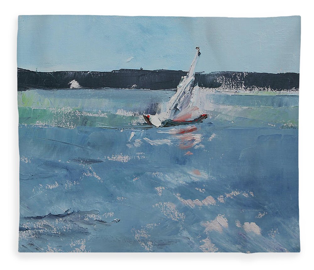 Winter Fleece Blanket featuring the painting Chesapeake bay sailing by Susan Bradbury