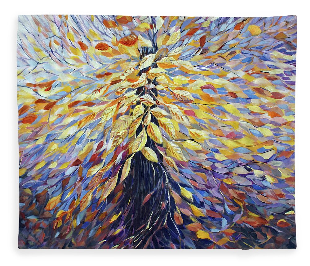 Yoga Fleece Blanket featuring the painting Chi of the Mighty Tree by Jo Smoley