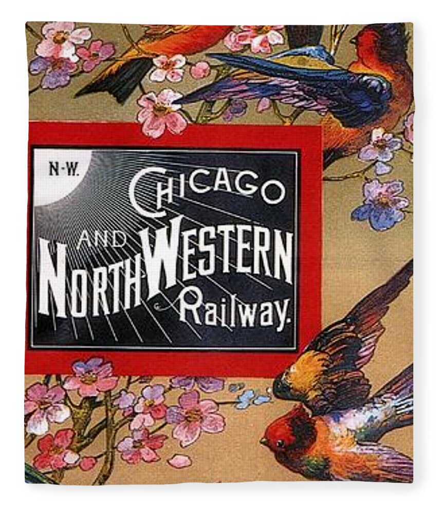 Chicago Fleece Blanket featuring the mixed media Chicago and Northwestern Railway - Tthe Enchanted Summer Land - Retro travel Poster - Vintage Poster by Studio Grafiikka
