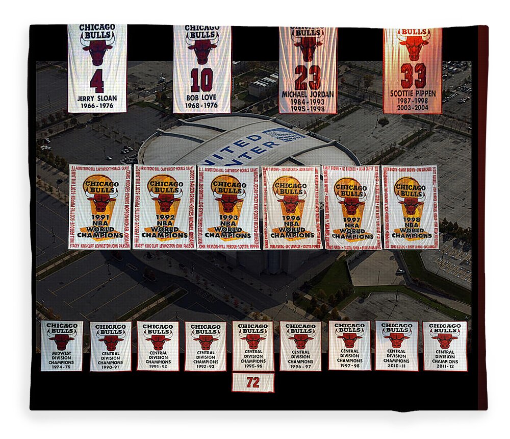 Chicago Bulls championship banners seen in the rafters before the