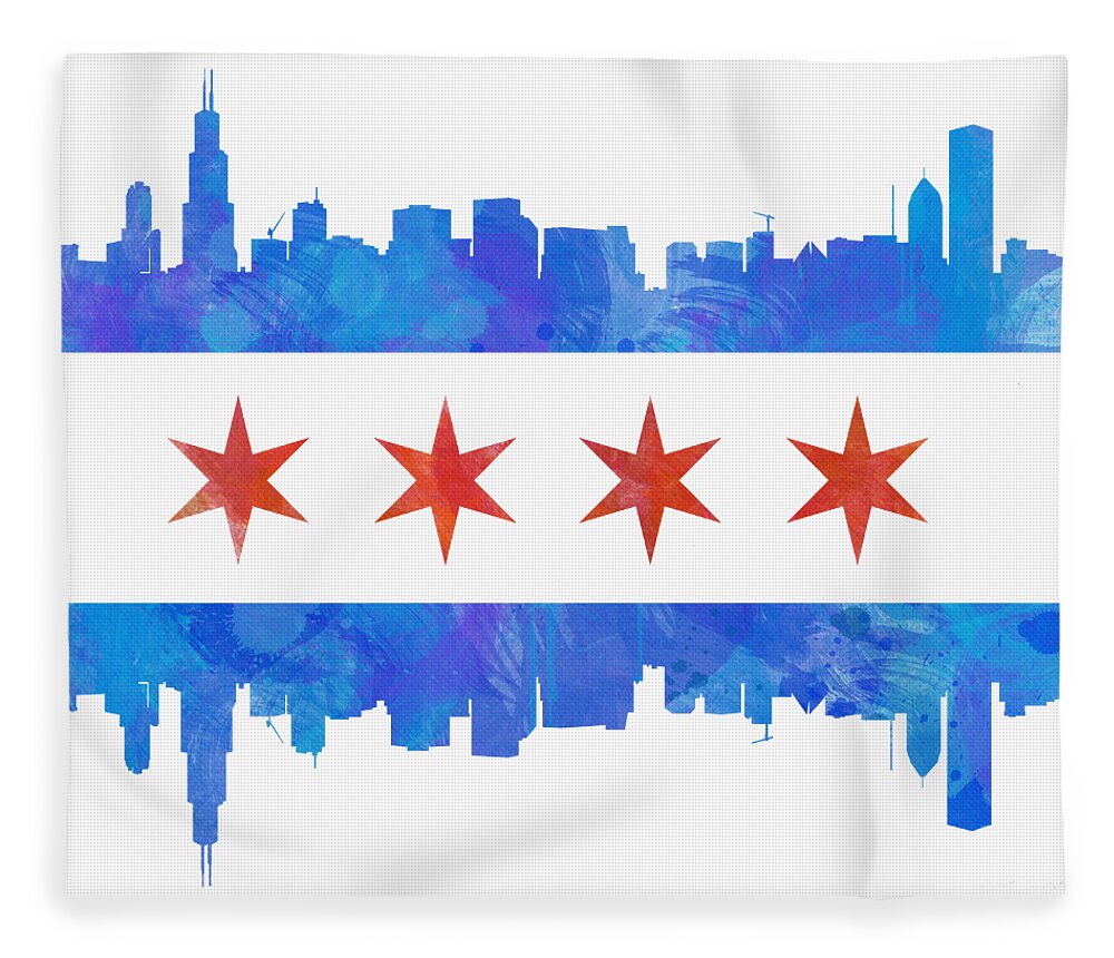 Chicago Fleece Blanket featuring the painting Chicago Flag Watercolor by Mike Maher