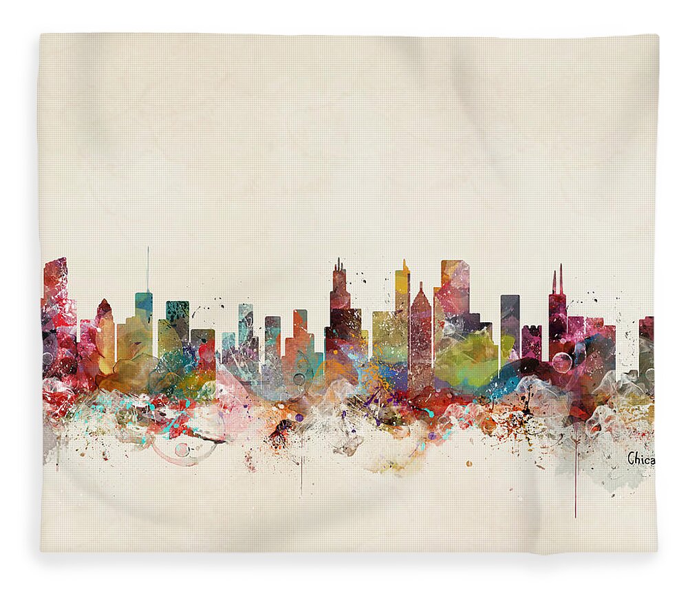 Chicago City Skyline Fleece Blanket featuring the painting Chicago Illinois Skyline by Bri Buckley