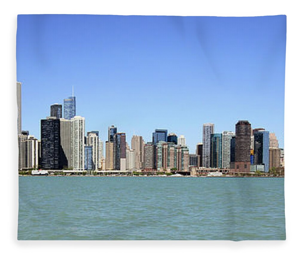 Chicago Fleece Blanket featuring the photograph Chicago Skyline Wide Angle by Jackson Pearson