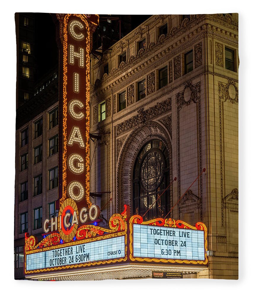 Chicago Theater Night Broadway Shows Fleece Blanket featuring the photograph Chicago Theater, Study 1 by Randy Lemoine
