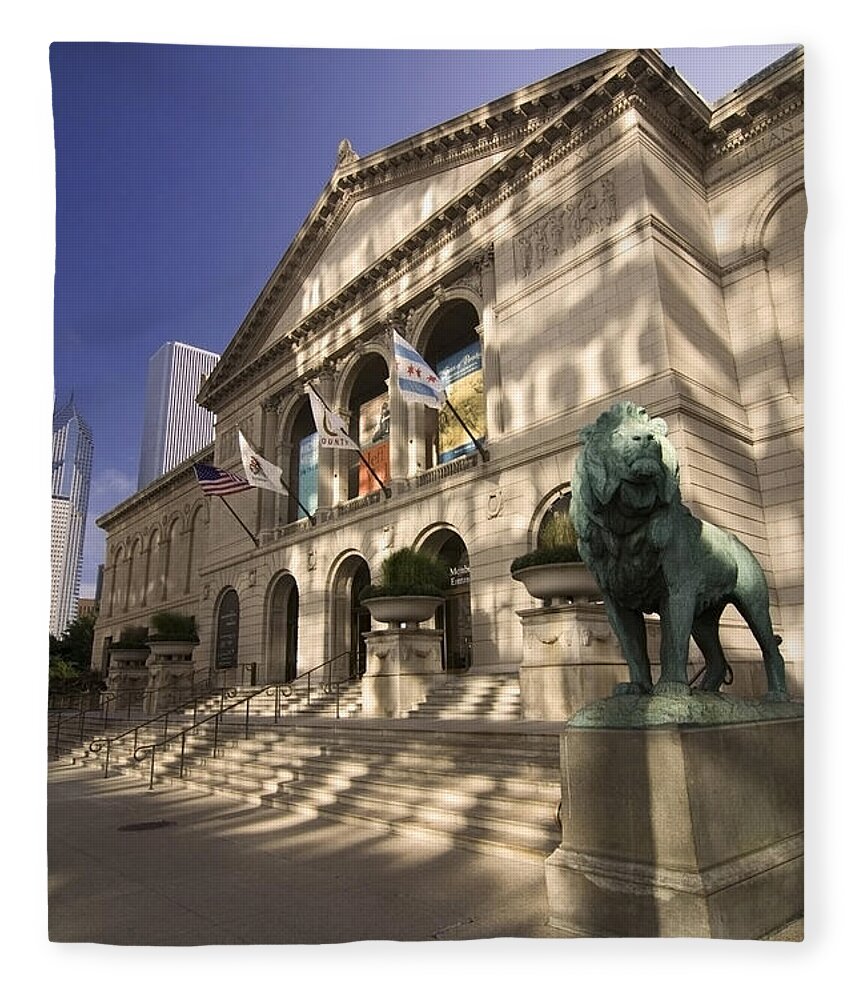 Chicago Art Institute Fleece Blanket featuring the photograph Chicago's Art Institute In reflected light. by Sven Brogren