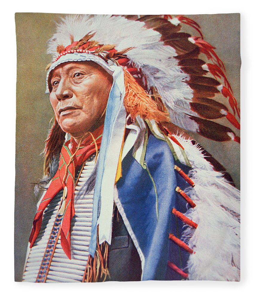 Chief Fleece Blanket featuring the painting Chief Hollow Horn Bear by American School
