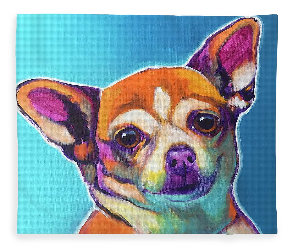 Chihuahua Fleece Blanket featuring the painting Chihuahua - Starr by Dawg Painter