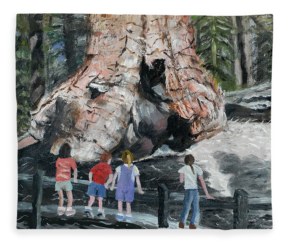 Children Fleece Blanket featuring the painting Children at Sequoia National Park by Quwatha Valentine