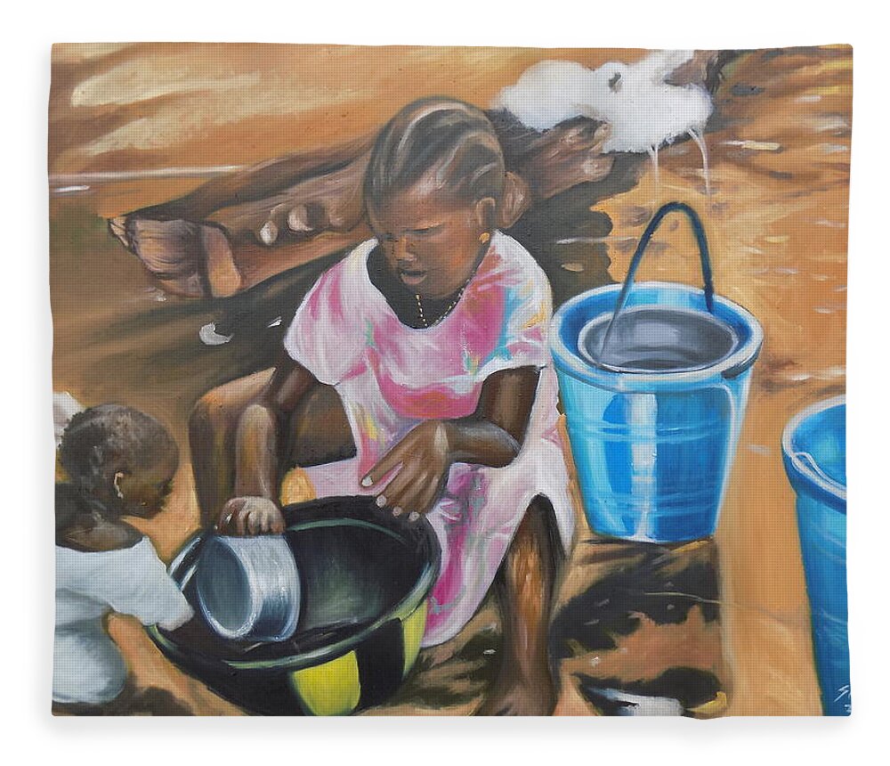 Kids Fleece Blanket featuring the painting Children water Play by Olaoluwa Smith