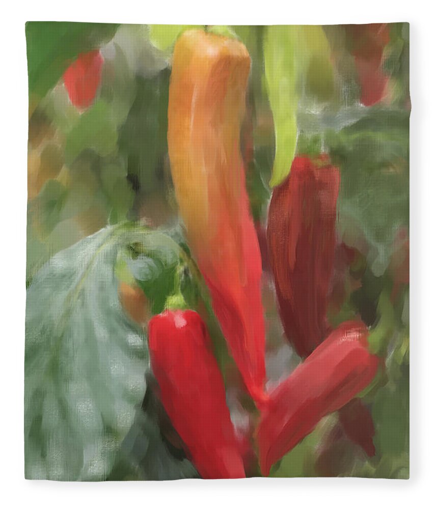Chillis Fleece Blanket featuring the painting Chili Peppers by Portraits By NC