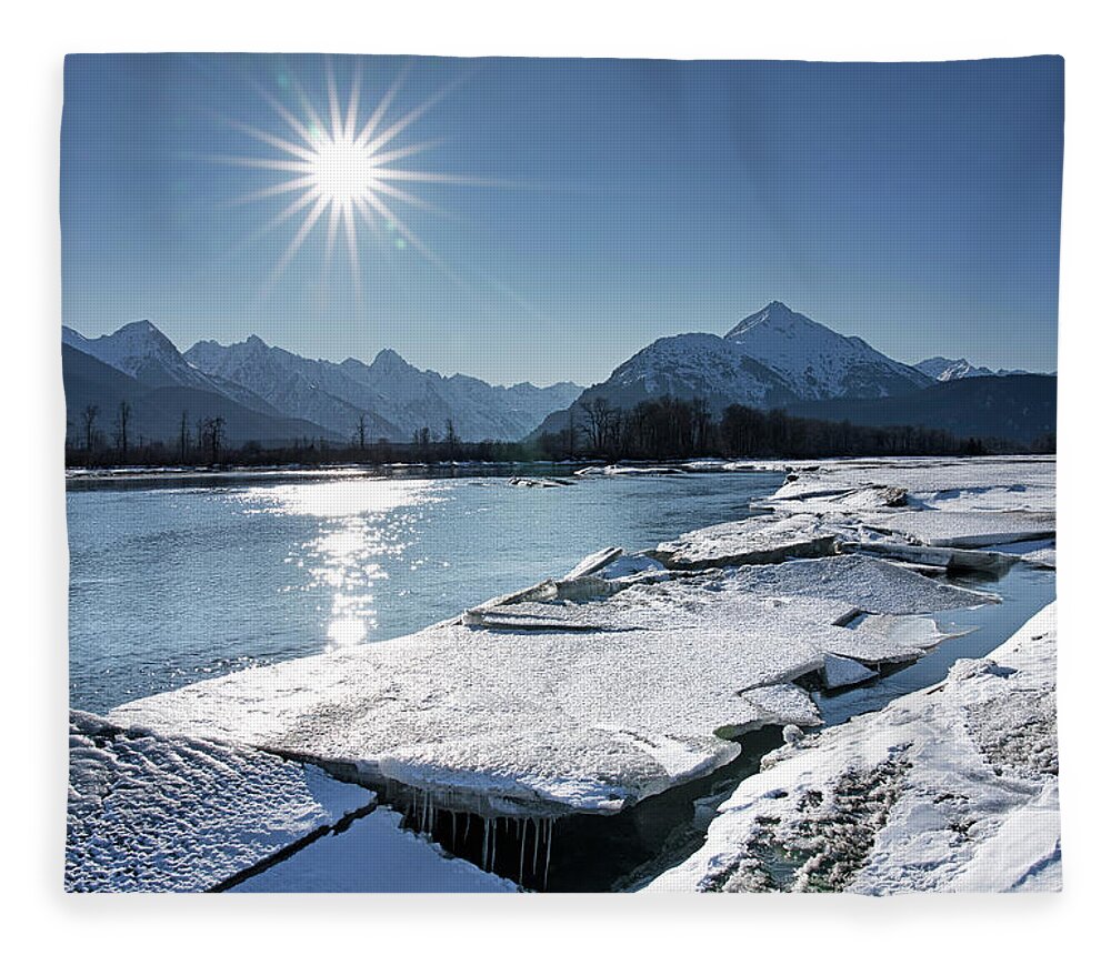 Alaska Fleece Blanket featuring the photograph Chilkat River with ice chunks by Michele Cornelius