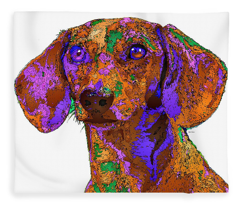 Dachshund Fleece Blanket featuring the digital art Chloe. Pet Series by Rafael Salazar