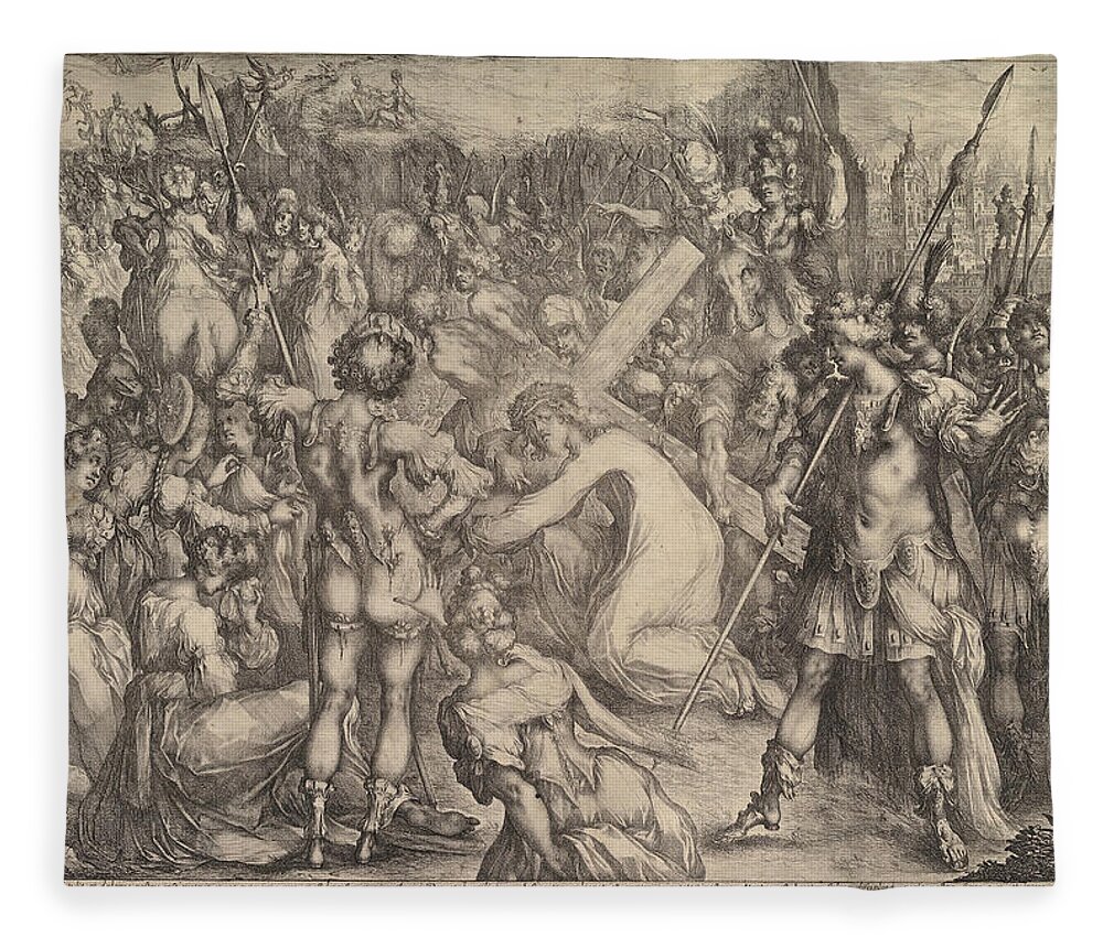 Jacques Bellange Fleece Blanket featuring the drawing Christ Carrying the Cross by Jacques Bellange