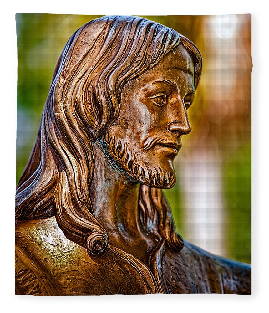 Statue Fleece Blanket featuring the photograph Christ in Bronze by Christopher Holmes