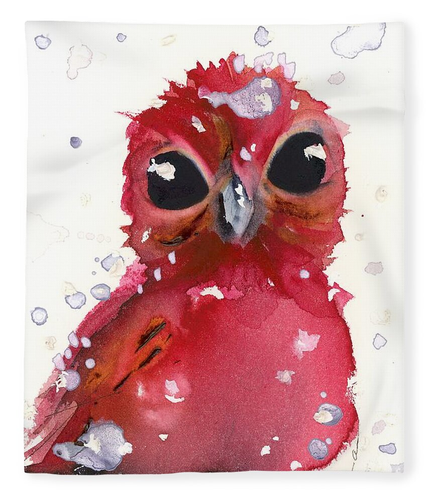 Red Finch Fleece Blanket featuring the painting Christmas Finch by Dawn Derman