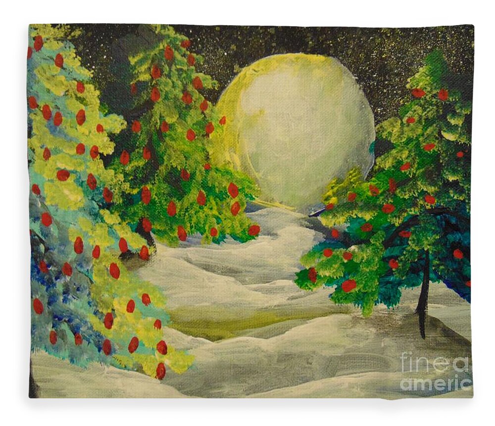 Evergreen Fleece Blanket featuring the painting Christmas Night by Saundra Johnson