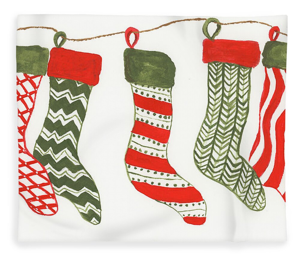 Christmas Stockings Fleece Blanket featuring the painting Christmas Stockings by Darice Machel McGuire