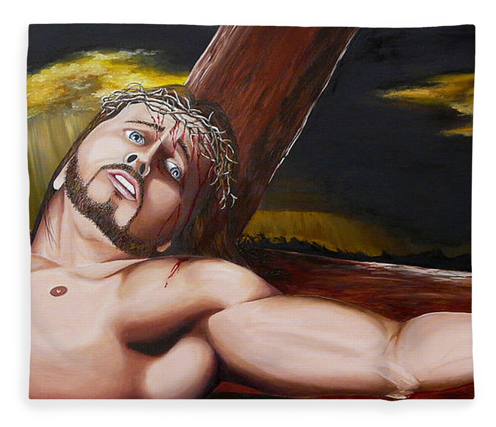 Christ Fleece Blanket featuring the painting Christ's Anguish by Vic Ritchey