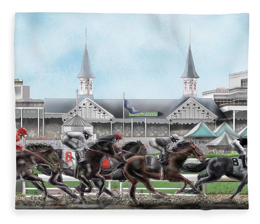 Kentucky Derby. Church Hill Downs Fleece Blanket featuring the painting Church Hill Downs by Rob Hartman