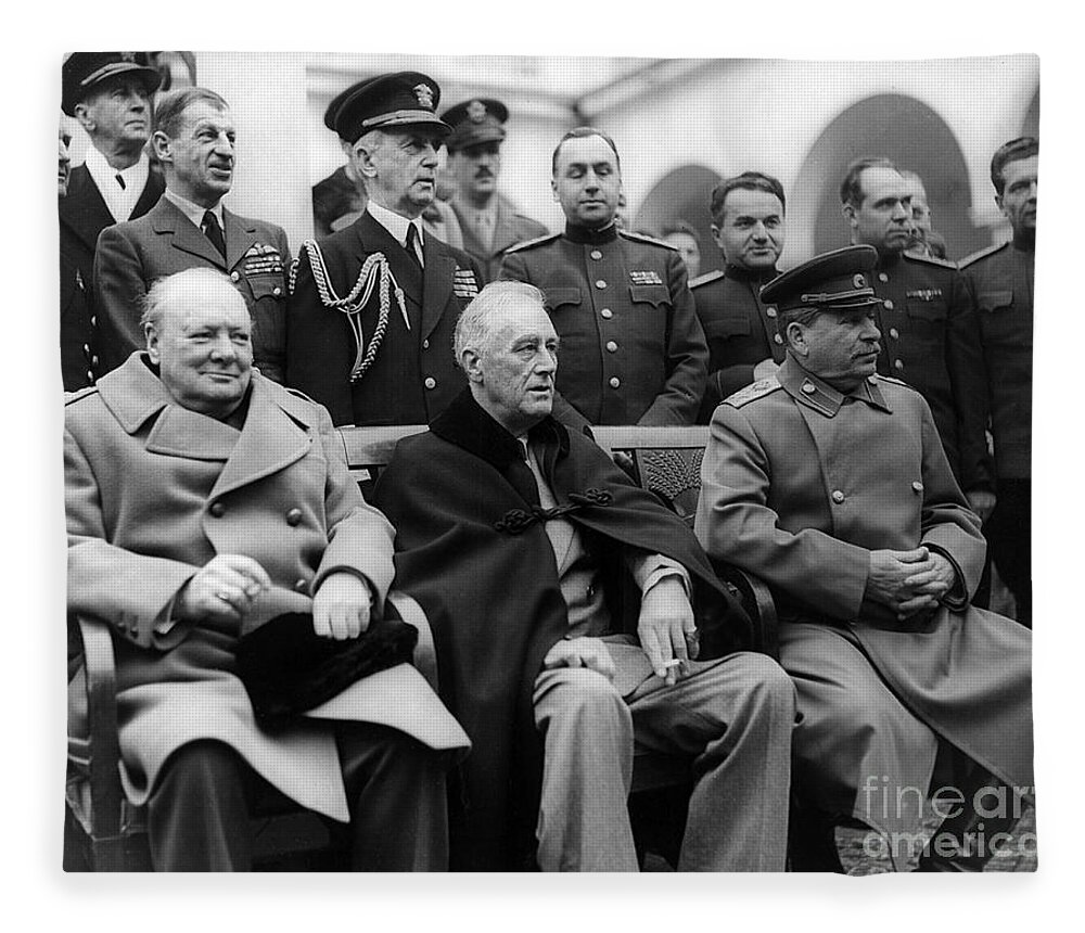 Government Fleece Blanket featuring the photograph Churchill, Roosevelt And Stalin by Science Source