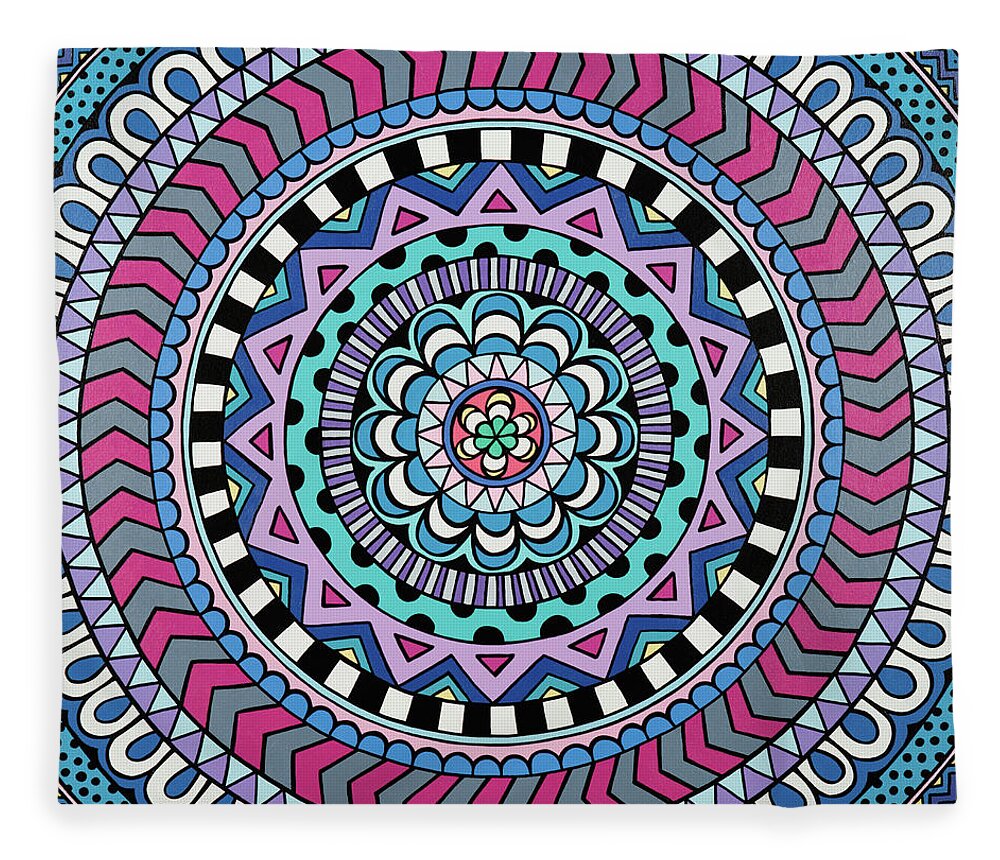 Mandala Fleece Blanket featuring the painting Purple Mandala by Beth Ann Scott