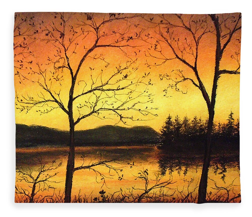 Yellow Sunset Fleece Blanket featuring the painting Citrus Nights by Jen Shearer