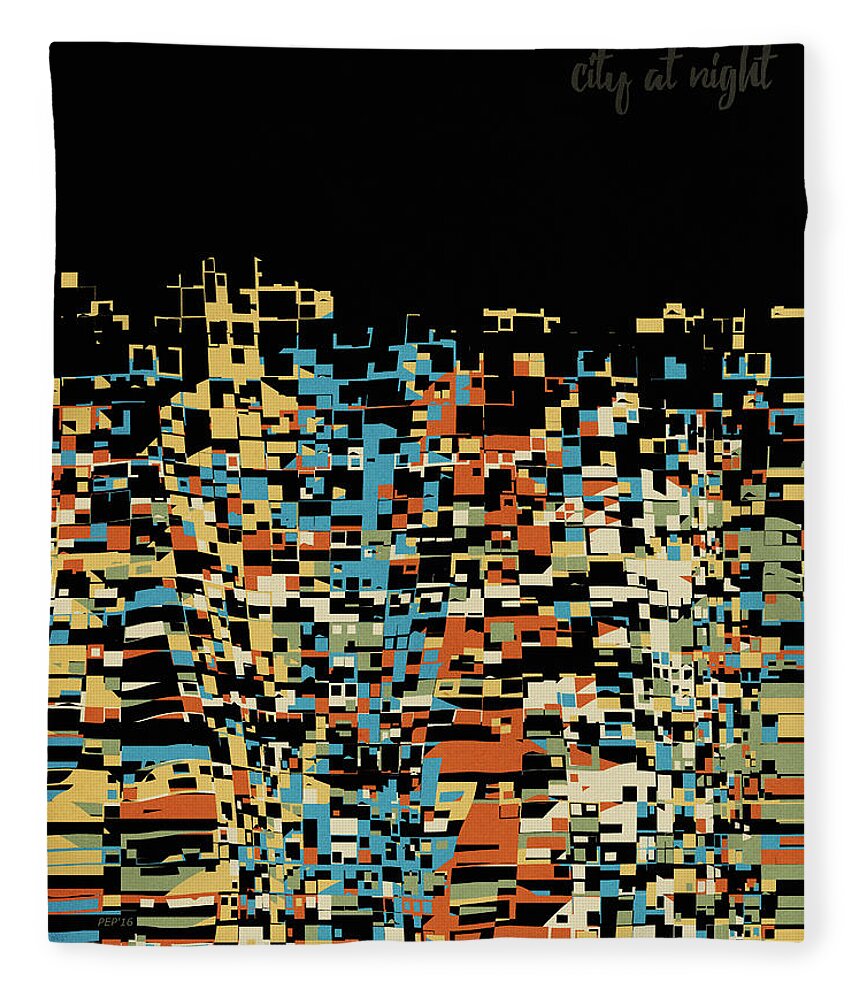City Abstract Fleece Blanket featuring the digital art City At Night by Phil Perkins