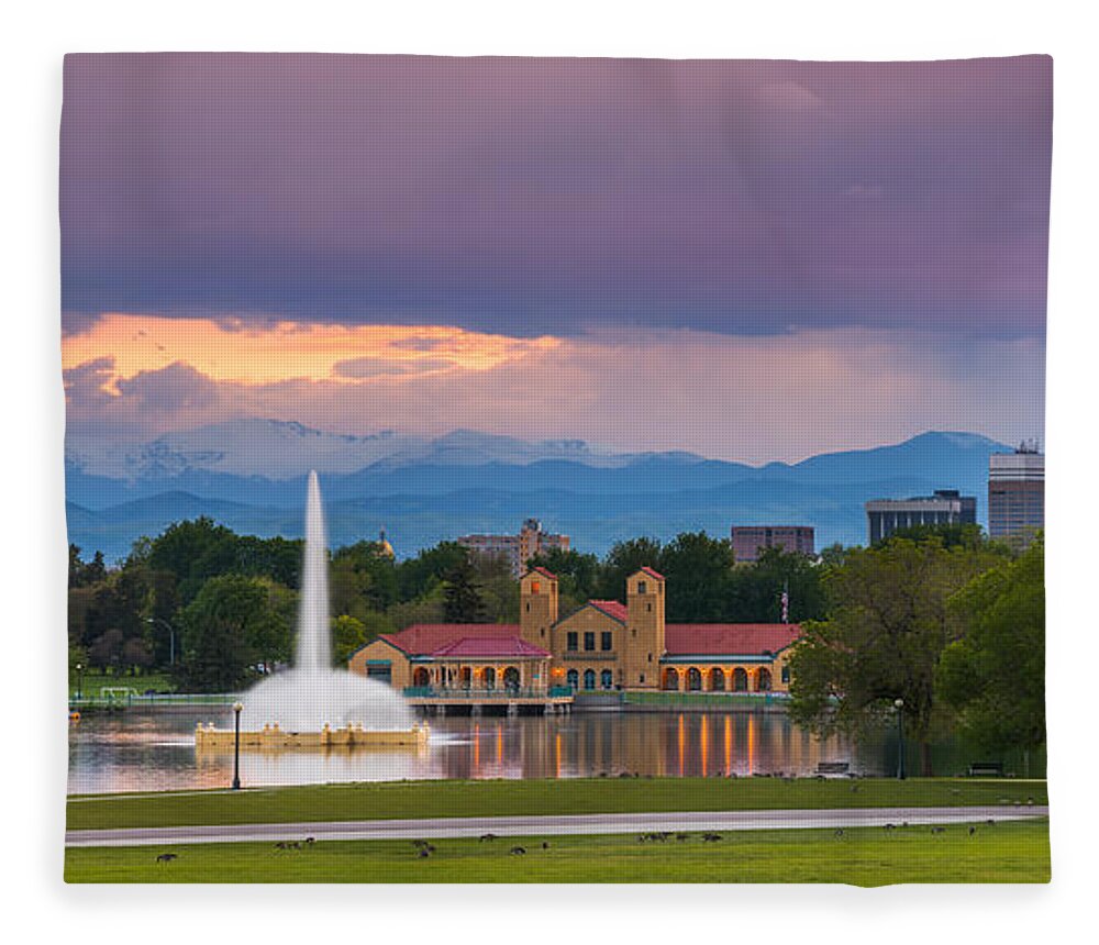 Denver Fleece Blanket featuring the photograph City Park Sunset by Darren White
